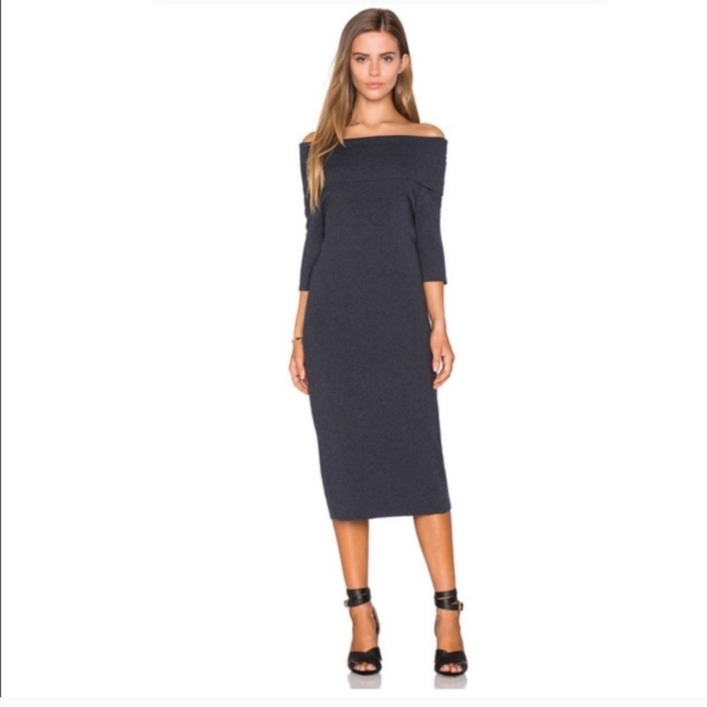 Cupcakes and cashmere off the shoulder Jason sweater dress. Wool blend.